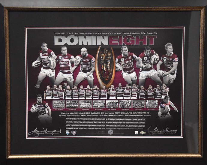 Manly DominEIGHT 2011 Premiership Tribute Personally Signed, Framed. From Unique Memorabilia. 