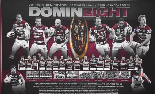 Manly DominEIGHT 2011 Premiership Tribute Personally Signed, Framed. From Unique Memorabilia. 