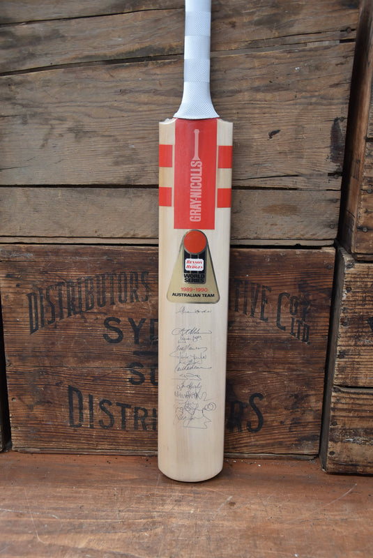 1989/90 Team Signed Bat by Australia, Pakistan and Sri Lanka, from Unique Memorabilia. 