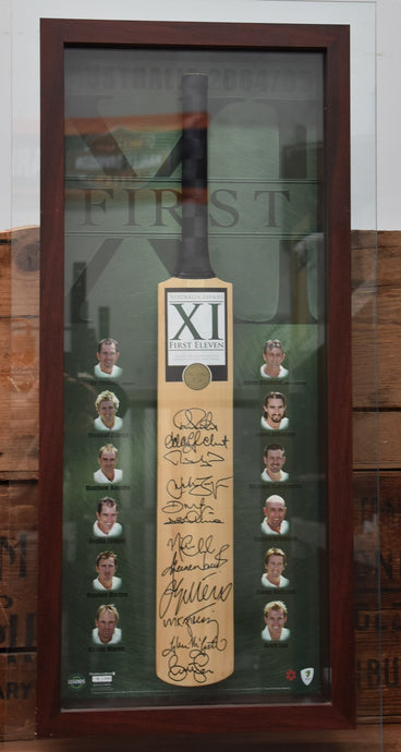 2004/05 Australia Test Team Signed Bat, Framed. From Unique Memorabilia. 