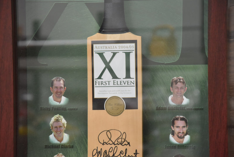 Load image into Gallery viewer, 2004/05 Australia Test Team Signed Bat, Framed. From Unique Memorabilia. 
