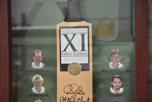 2004/05 Australia Test Team Signed Bat, Framed. From Unique Memorabilia. 