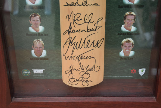 2004/05 Australia Test Team Signed Bat, Framed. From Unique Memorabilia. 