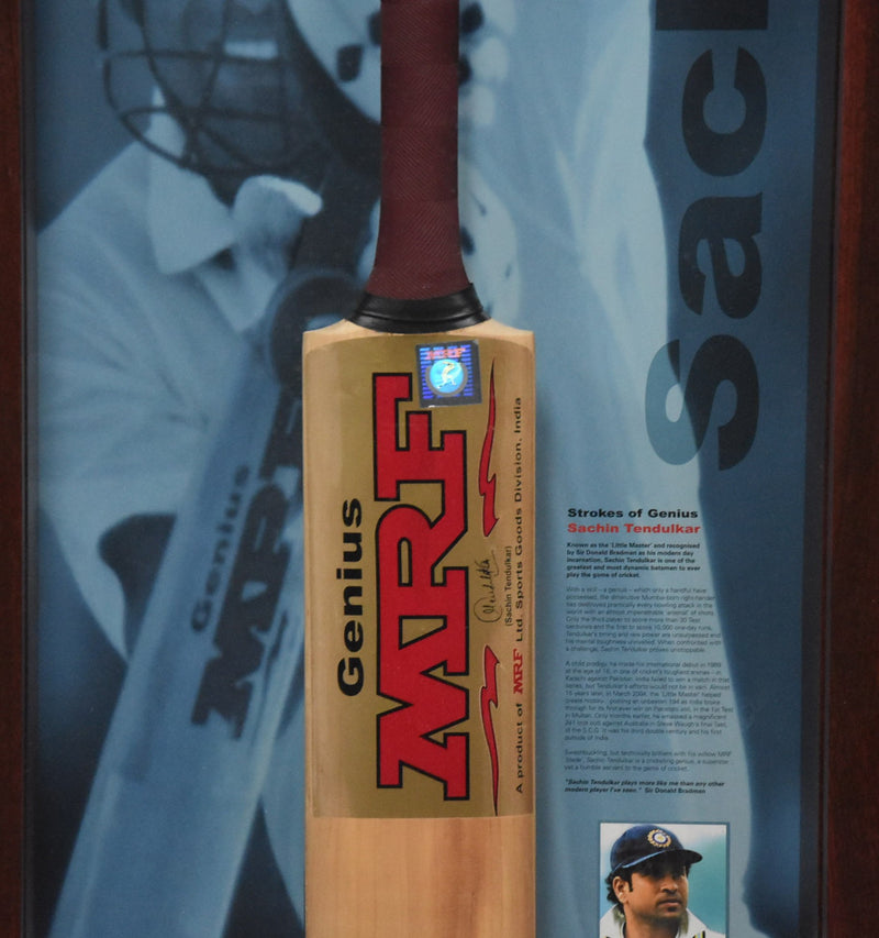 Load image into Gallery viewer, Sachin Tendulkar &quot;Strokes of Genius&quot; Personally Signed Bat, from Unique Memorabilia. 

