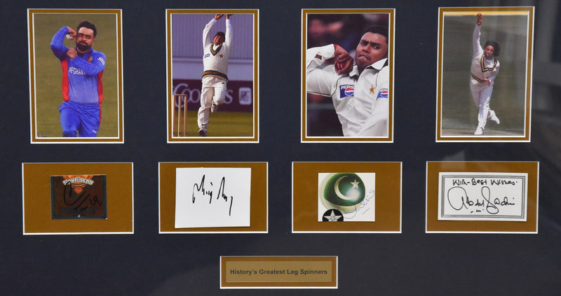 Load image into Gallery viewer, History&#39;s Greatest Leg Spinners Signed Collage, from Unique Memorabilia. 
