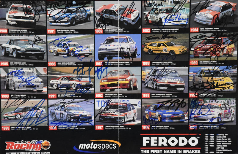 Load image into Gallery viewer,  &#39;The Great Race&#39; celebrating 40 years of Bathurst Champions, signed by Brock, Jane, Johnson, Moffat, Skaife and more! From Unique Memorabilia!
