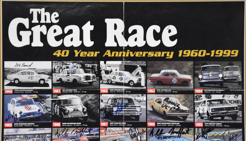 Load image into Gallery viewer,  &#39;The Great Race&#39; celebrating 40 years of Bathurst Champions, signed by Brock, Jane, Johnson, Moffat, Skaife and more! From Unique Memorabilia!
