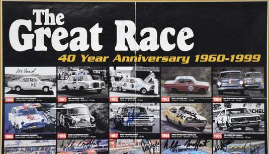  'The Great Race' celebrating 40 years of Bathurst Champions, signed by Brock, Jane, Johnson, Moffat, Skaife and more! From Unique Memorabilia!