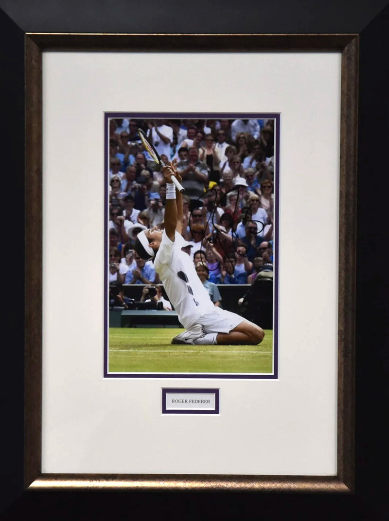 Load image into Gallery viewer, Roger Federer Wimbledon Victory Signed Portrait, from Unique Memorabilia. 
