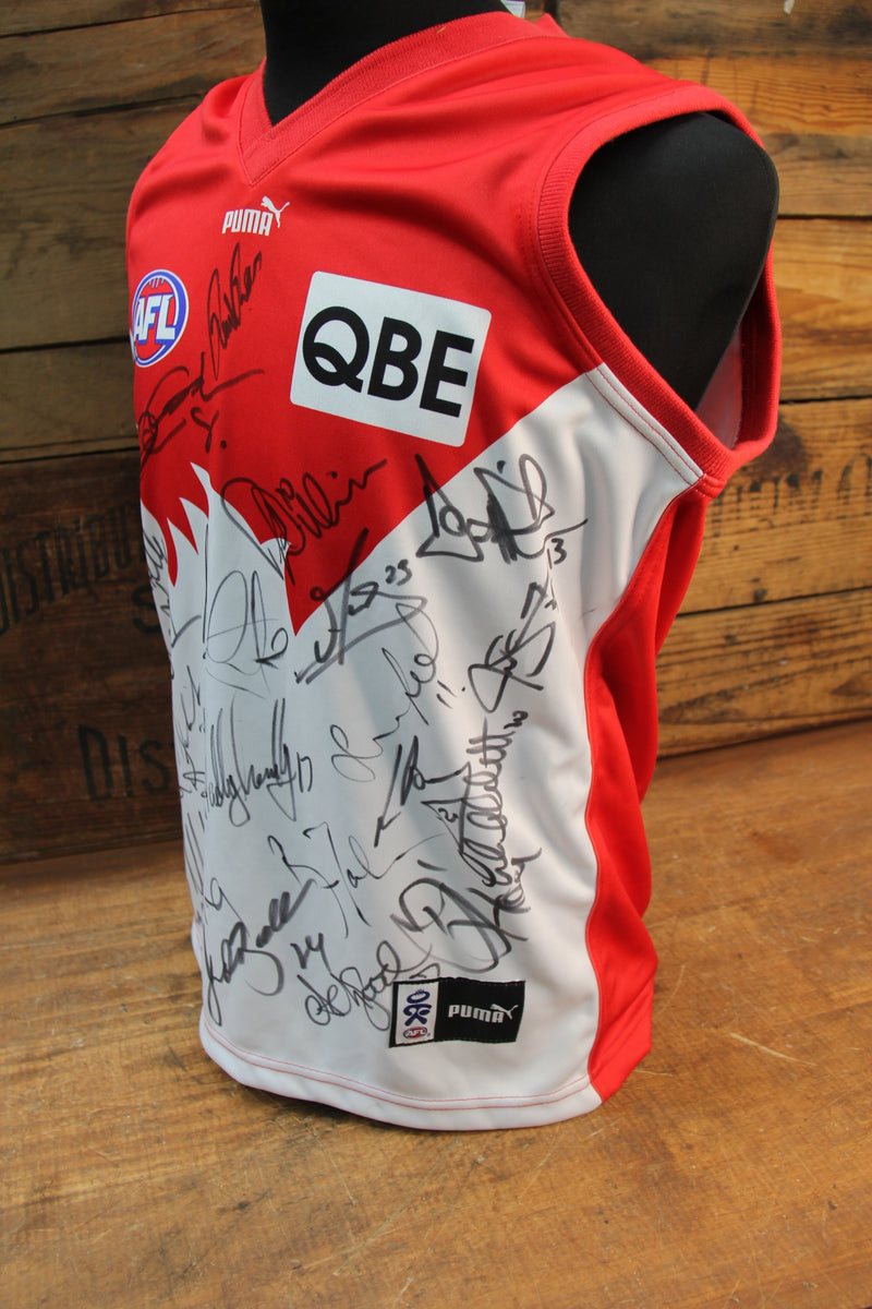Load image into Gallery viewer, Sydney Swans 2002 Squad &amp; Coach Signed Jersey Incl. Kelly, Kirk, Roos, Hall
