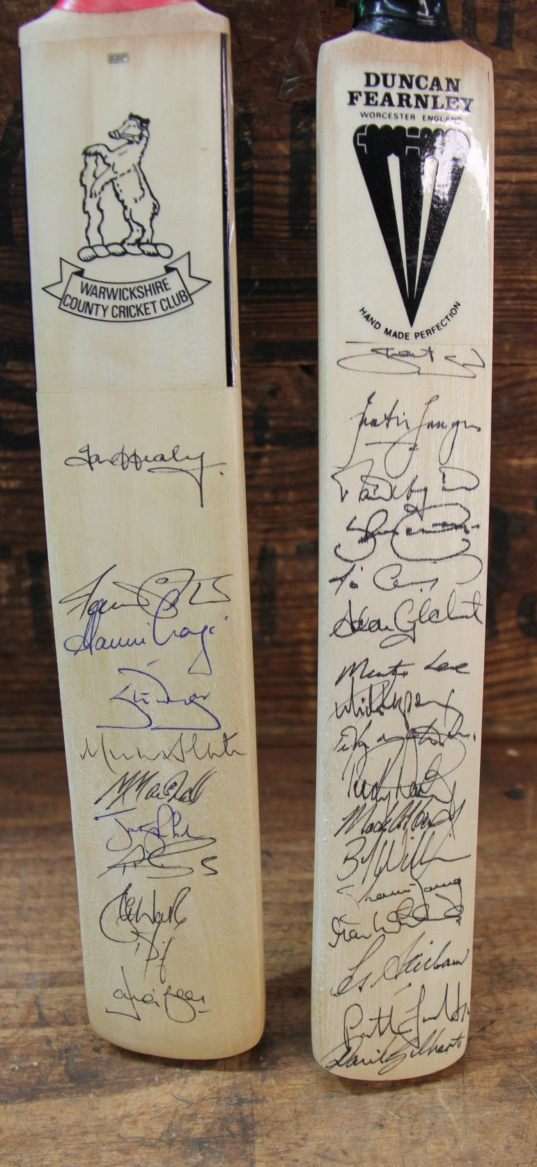 Load image into Gallery viewer, Signed Mini Bats x 2 - Warne + Legends plus Australian Players Signed Mini Bat
