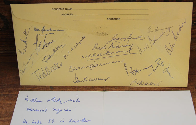 Load image into Gallery viewer, Ashes Captains Signed Collection + BONUS Bradman Christmas Card to Alan Davidson
