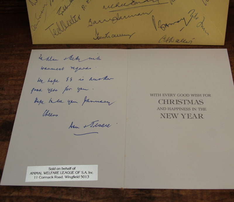 Load image into Gallery viewer, Ashes Captains Signed Collection + BONUS Bradman Christmas Card to Alan Davidson
