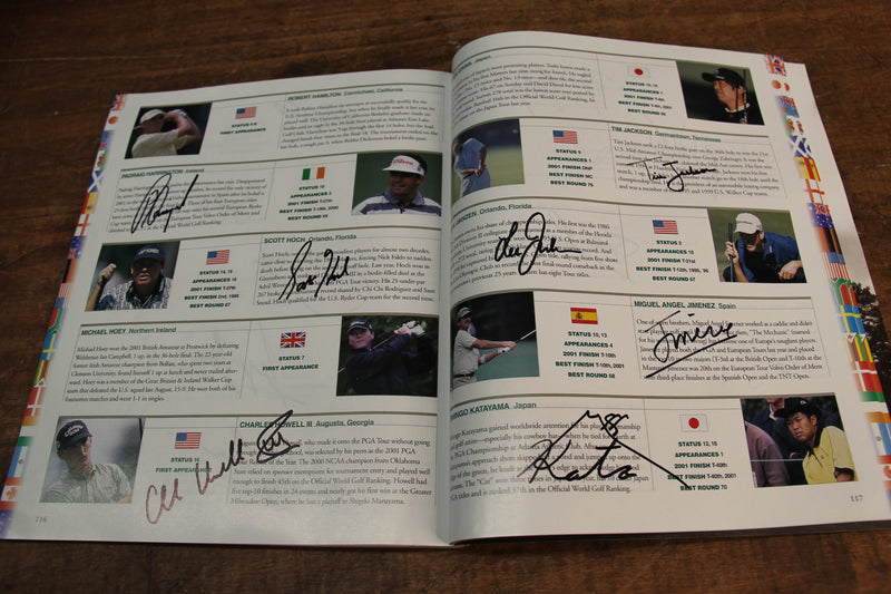 Load image into Gallery viewer, US Masters 2002 Program Personally Signed by 87 greats incl Nicklaus, Palmer, Woods, Player
