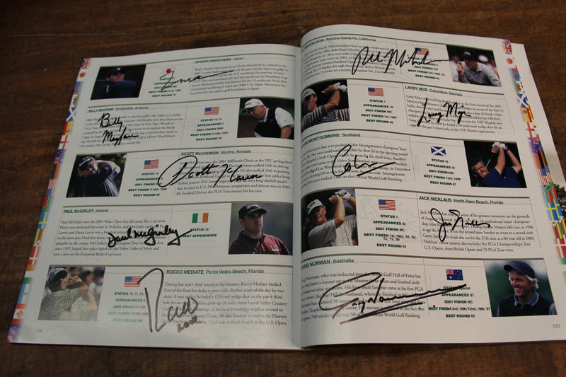 Load image into Gallery viewer, US Masters 2002 Program Personally Signed by 87 greats incl Nicklaus, Palmer, Woods, Player
