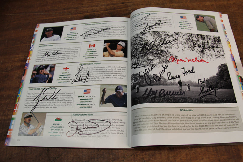 Load image into Gallery viewer, US Masters 2002 Program Personally Signed by 87 greats incl Nicklaus, Palmer, Woods, Player
