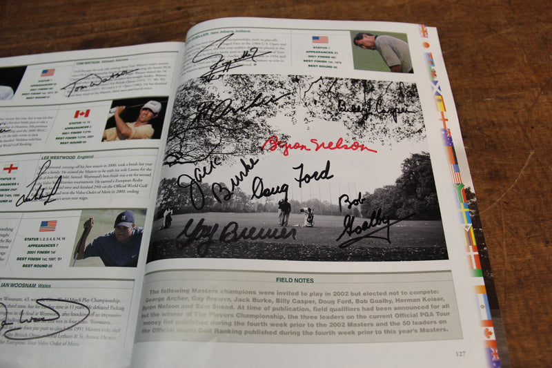 Load image into Gallery viewer, US Masters 2002 Program Personally Signed by 87 greats incl Nicklaus, Palmer, Woods, Player

