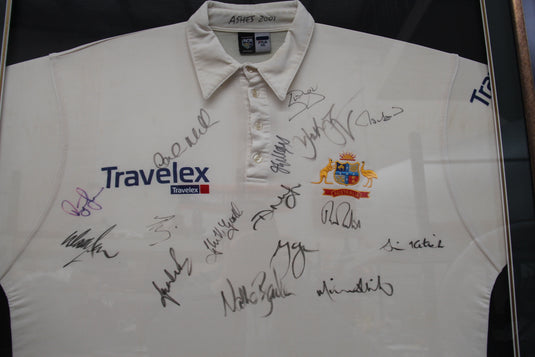 Ashes 2001 Jason Gillespie Test Worn, Team-Signed Australia Shirt - blood stained!