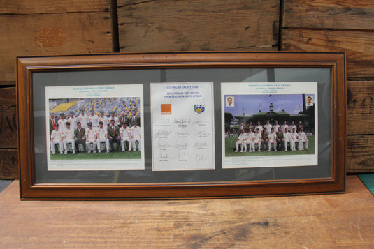 2001/02 Australia Test Series vs NZ and SA Team Signed Collage, Framed