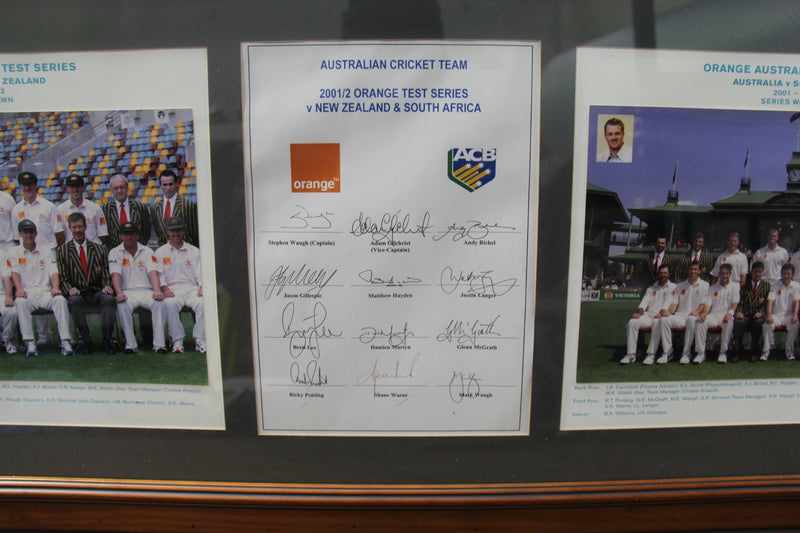 Load image into Gallery viewer, 2001/02 Australia Test Series vs NZ and SA Team Signed Collage, Framed
