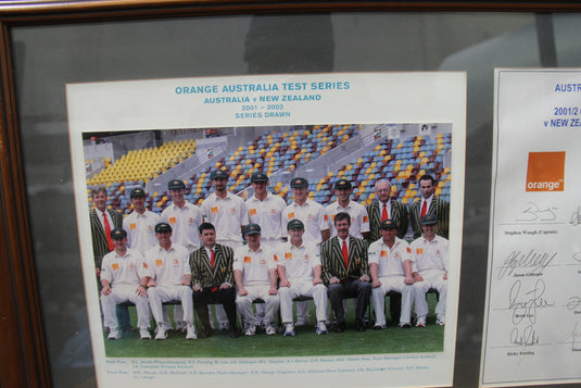2001/02 Australia Test Series vs NZ and SA Team Signed Collage, Framed