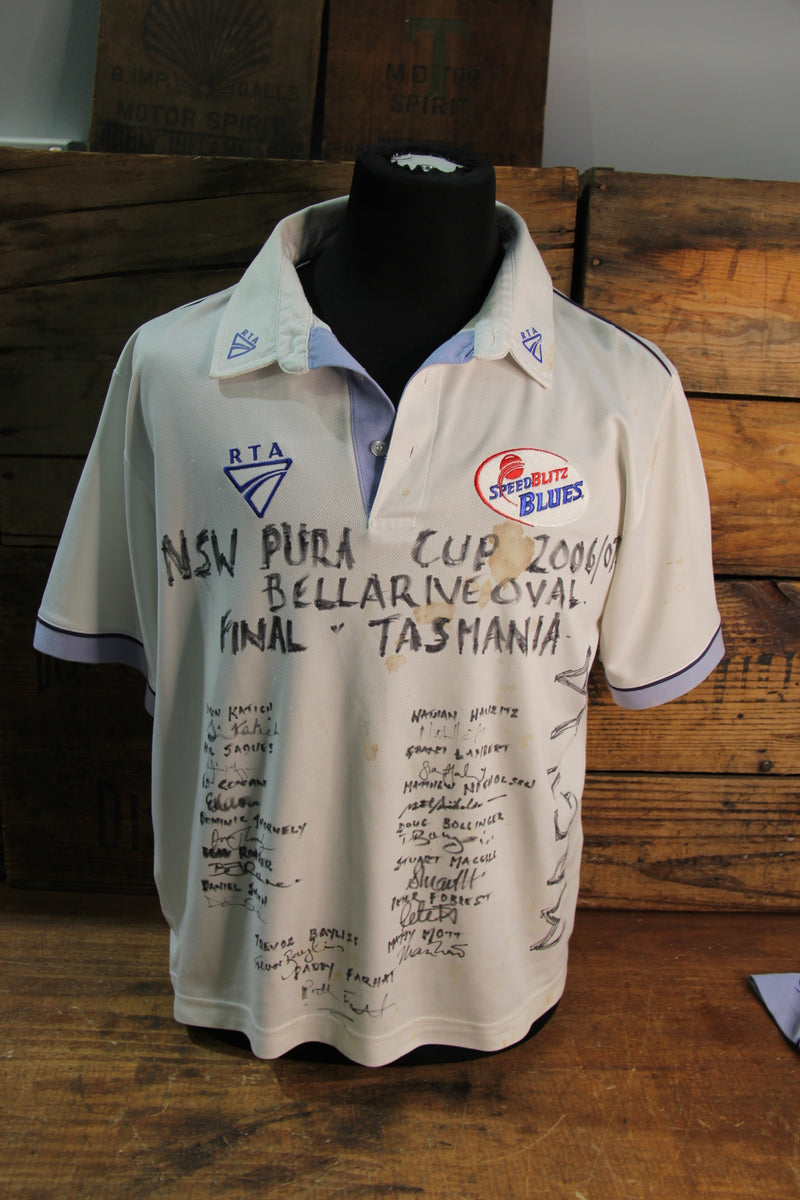 Load image into Gallery viewer, NSW Blues Cricket Team Shirts x 4 Incl Team-Signed Pura Cup Final 2006/2007 x 2
