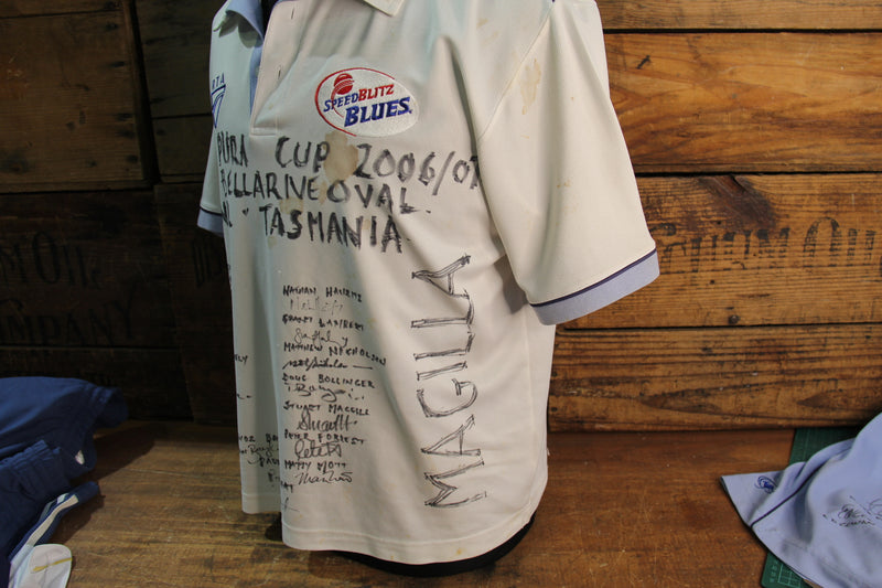 Load image into Gallery viewer, NSW Blues Cricket Team Shirts x 4 Incl Team-Signed Pura Cup Final 2006/2007 x 2
