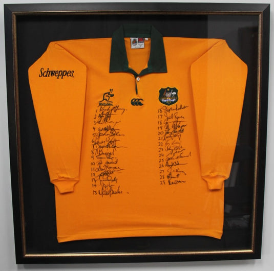 1996 Australian Wallabies Squad Personally Signed Jersey, Framed
