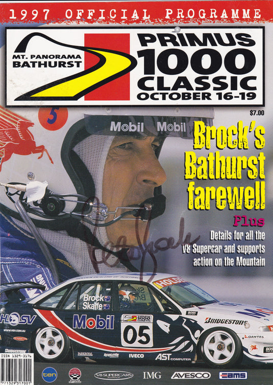 Peter Brock Personally Signed 1997 Bathurst 1000 Classic Program Cover, Framed