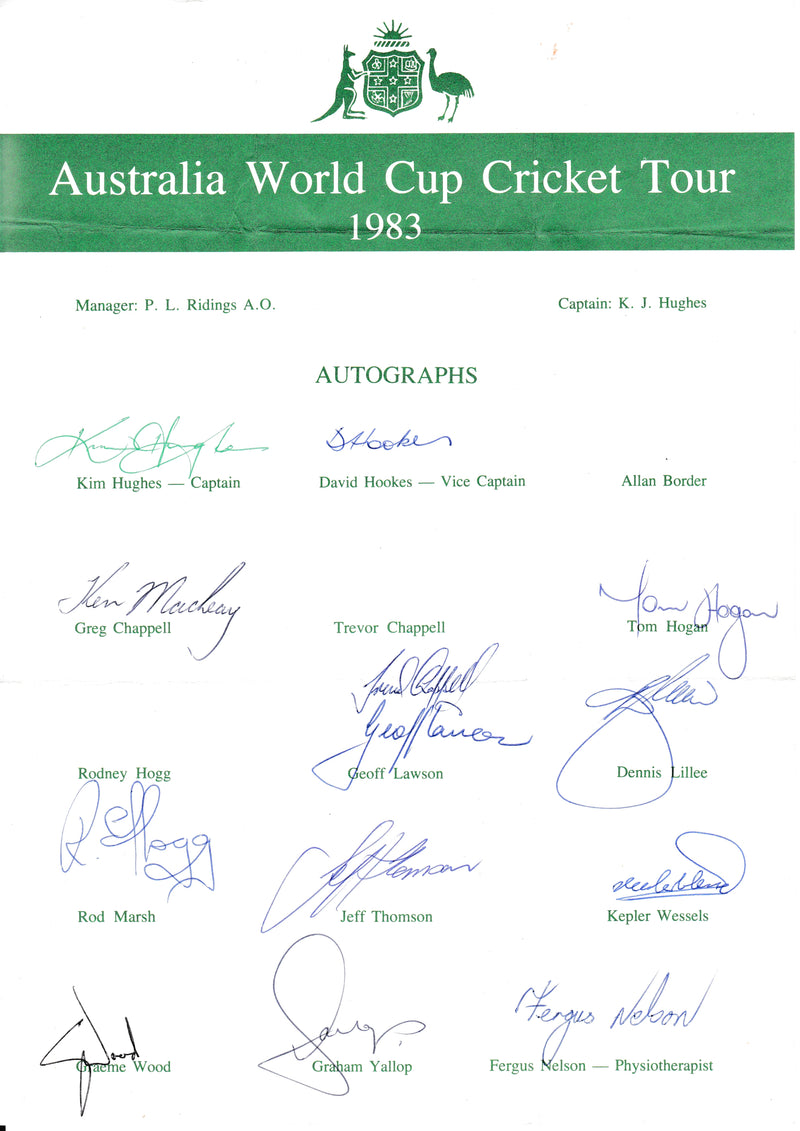 Load image into Gallery viewer, SUPER SPECIAL - Australia 1983 World Cup Player Signed Team Sheet
