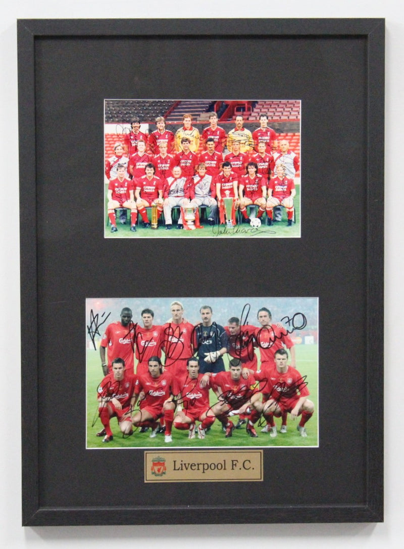 Load image into Gallery viewer, Liverpool 2005 Euro Champs Team Signed Photo &amp; 86/87 1st Div Runners Up Signed Photo
