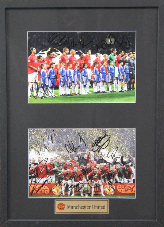 Manchester United 2008 European Cup Champions Team Signed Photos x 2, Framed