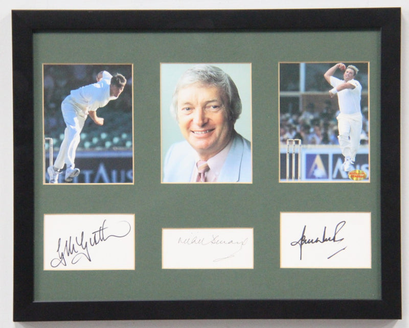 Load image into Gallery viewer, Australian Cricket Legends - Warne, McGrath, Benaud - Personally Signed, Framed
