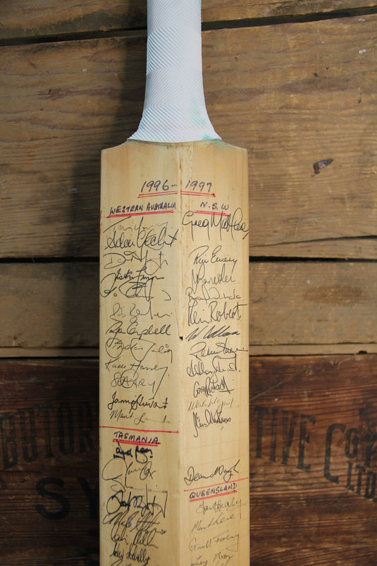 Australia Cricket - 1996/1997 Shield Teams Signed Bat Incl. Warne, Gilchrist, Lehmann