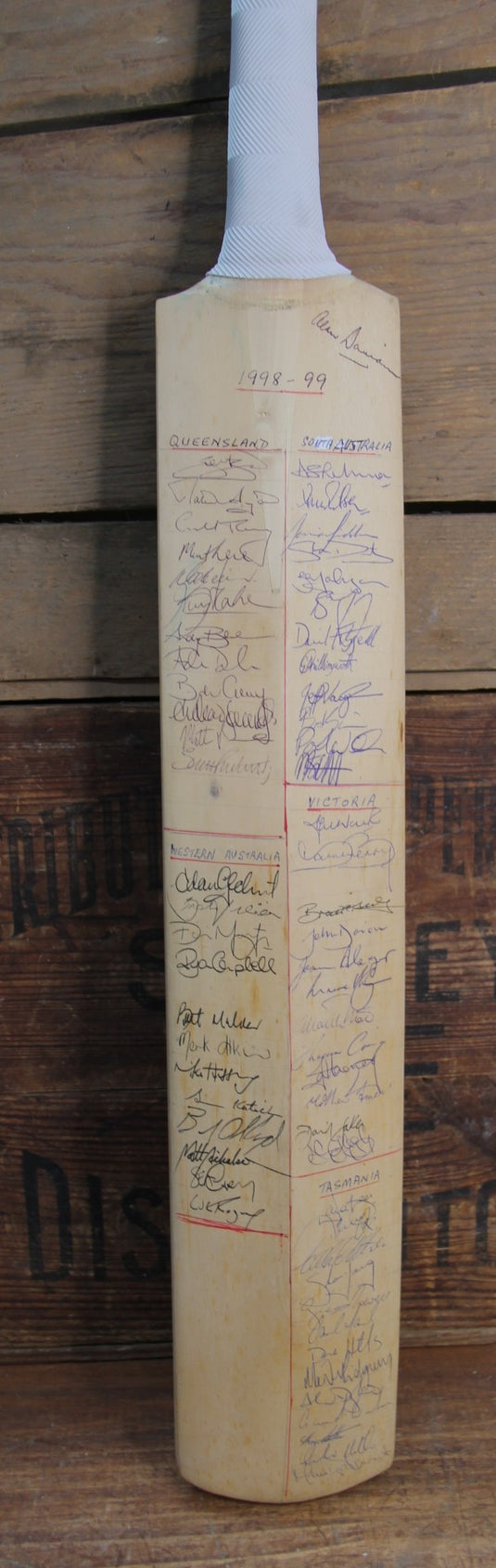 Australia Cricket - 1998/1999 Sheffield Shield Teams Signed Bat Incl. Warne, Gilchrist, Waughs