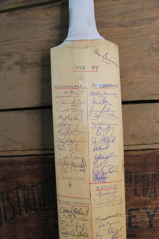 Australia Cricket - 1998/1999 Sheffield Shield Teams Signed Bat Incl. Warne, Gilchrist, Waughs