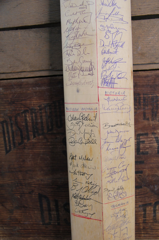 Australia Cricket - 1998/1999 Sheffield Shield Teams Signed Bat Incl. Warne, Gilchrist, Waughs