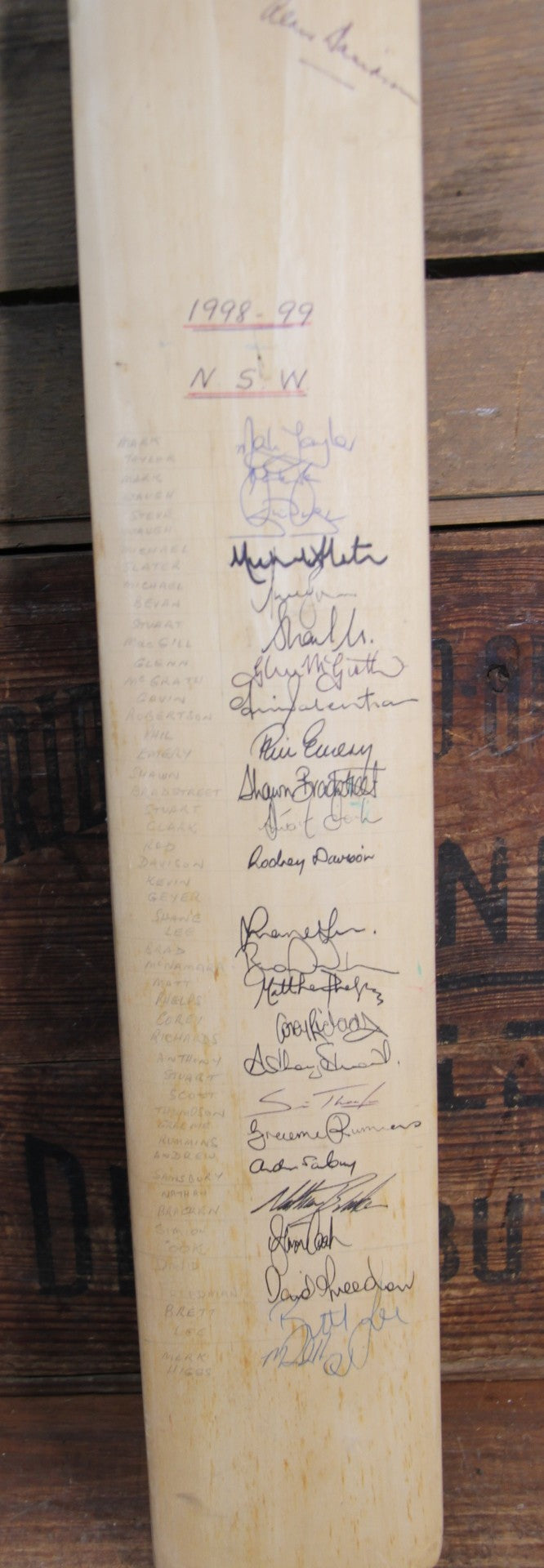 Load image into Gallery viewer, Australia Cricket - 1998/1999 Sheffield Shield Teams Signed Bat Incl. Warne, Gilchrist, Waughs
