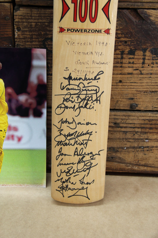 Shane Warne & Vic Team Personally Signed County Full Sized Bat, 1998