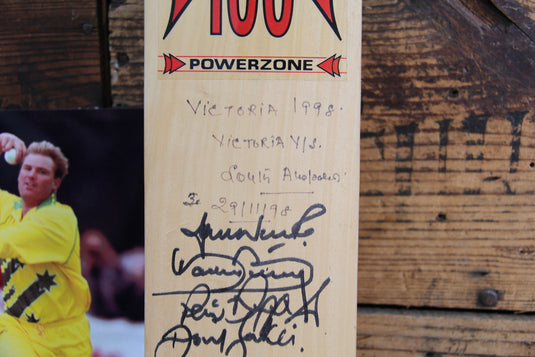 Shane Warne & Vic Team Personally Signed County Full Sized Bat, 1998