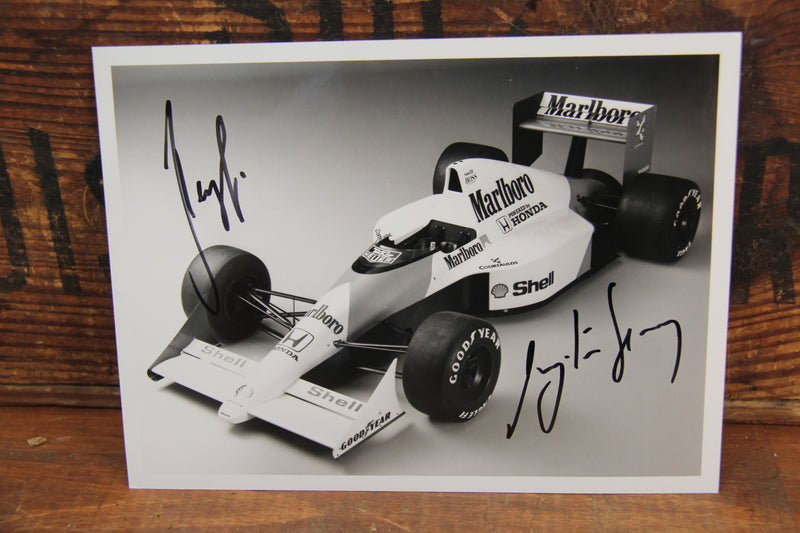 Load image into Gallery viewer, Ayrton Senna &amp; Gerhard Berger Personally Signed McLaren Team Photo
