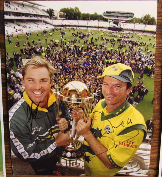 Shane Warne & Steve Waugh Personally Signed 1999 World Cup Champions Photo