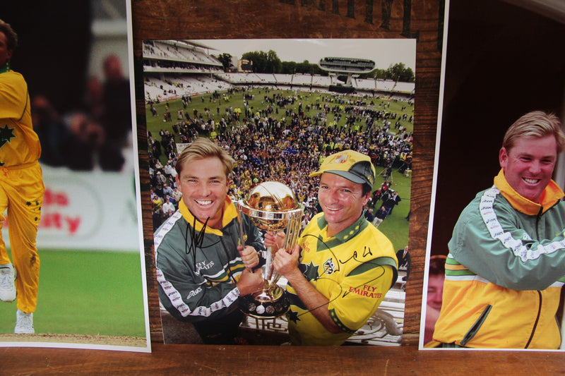Load image into Gallery viewer, Shane Warne &amp; Steve Waugh Personally Signed 1999 World Cup Champions Photo
