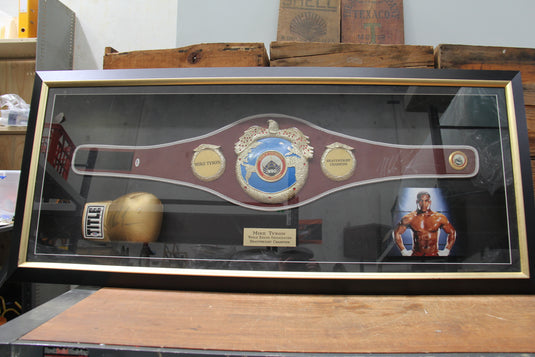 Mike Tyson Personally Signed Belt and Glove, Framed