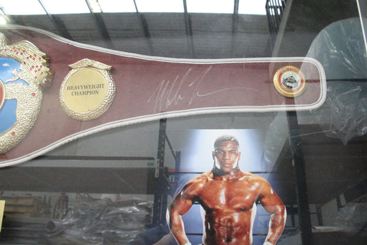 Mike Tyson Personally Signed Belt and Glove, Framed