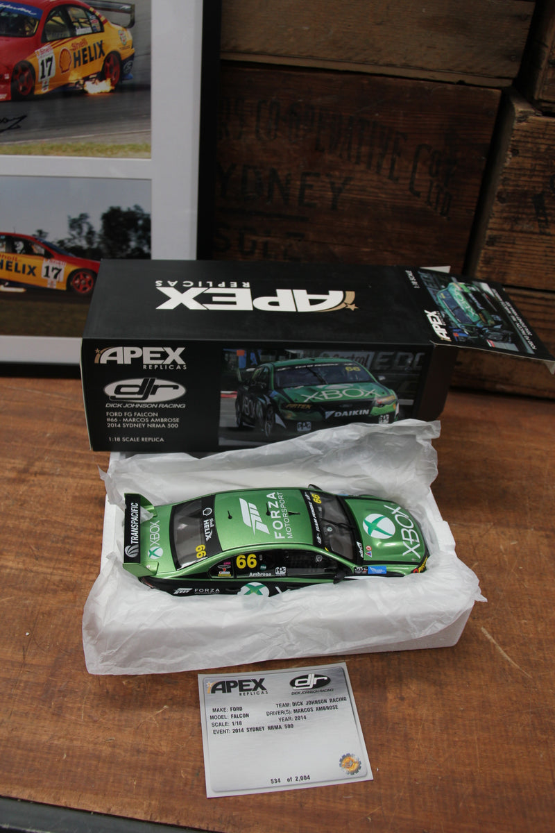 Load image into Gallery viewer, Marcos Ambrose 1:18 FG Falcon Model + Dick Johnson Signed Tribute
