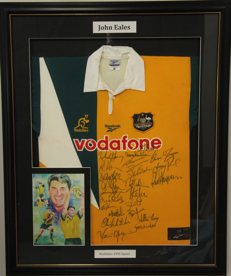 Load image into Gallery viewer, Australian Wallabies 1995 Team Signed Jersey, Framed
