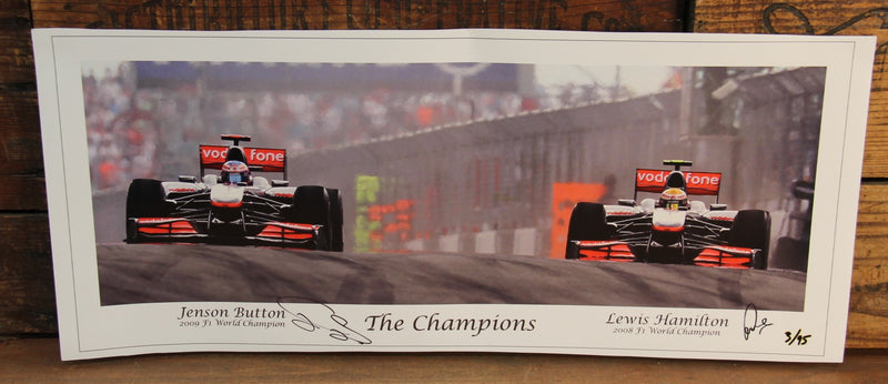 Load image into Gallery viewer, Lewis Hamilton and Jensen Button Personally Signed Picture
