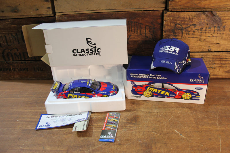 Load image into Gallery viewer, Marcos Ambrose Personally Signed Official 2004 Cap + 2004 BA Falcon 1:18
