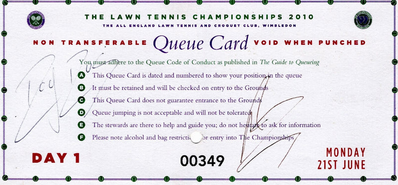 Load image into Gallery viewer, Roger Federer &amp; Rafael Nadal Personally Signed 2010 Wimbledon Queue Card

